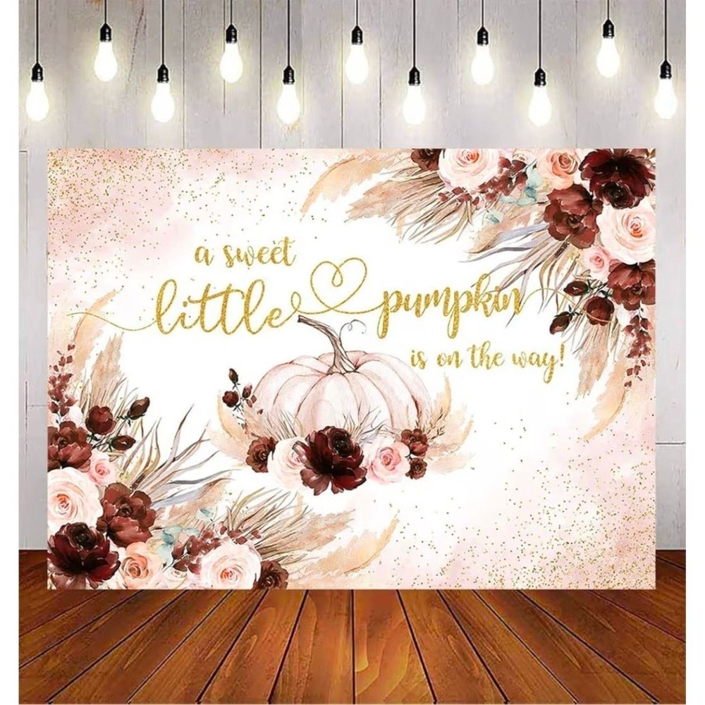 Sweet Little Pumpkin Baby Shower Backdrop‎ 8x6 Boho Floral Fall Gender Reveal